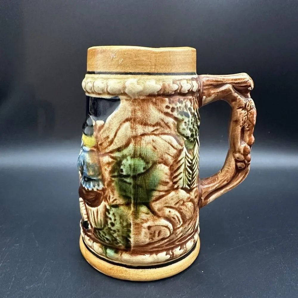 Vintage Mini Beer Steins Set of 3 Bavarian Tavern Monks Relief Ceramic Barware
